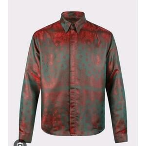 RTA Shirt Mens Iridescent Paisley Button Up Long Sleeve Red Green $400 XS